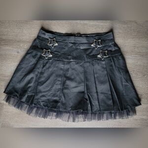 Social Collision Black Pleated Goth Skirt With Star Buckles Size Large